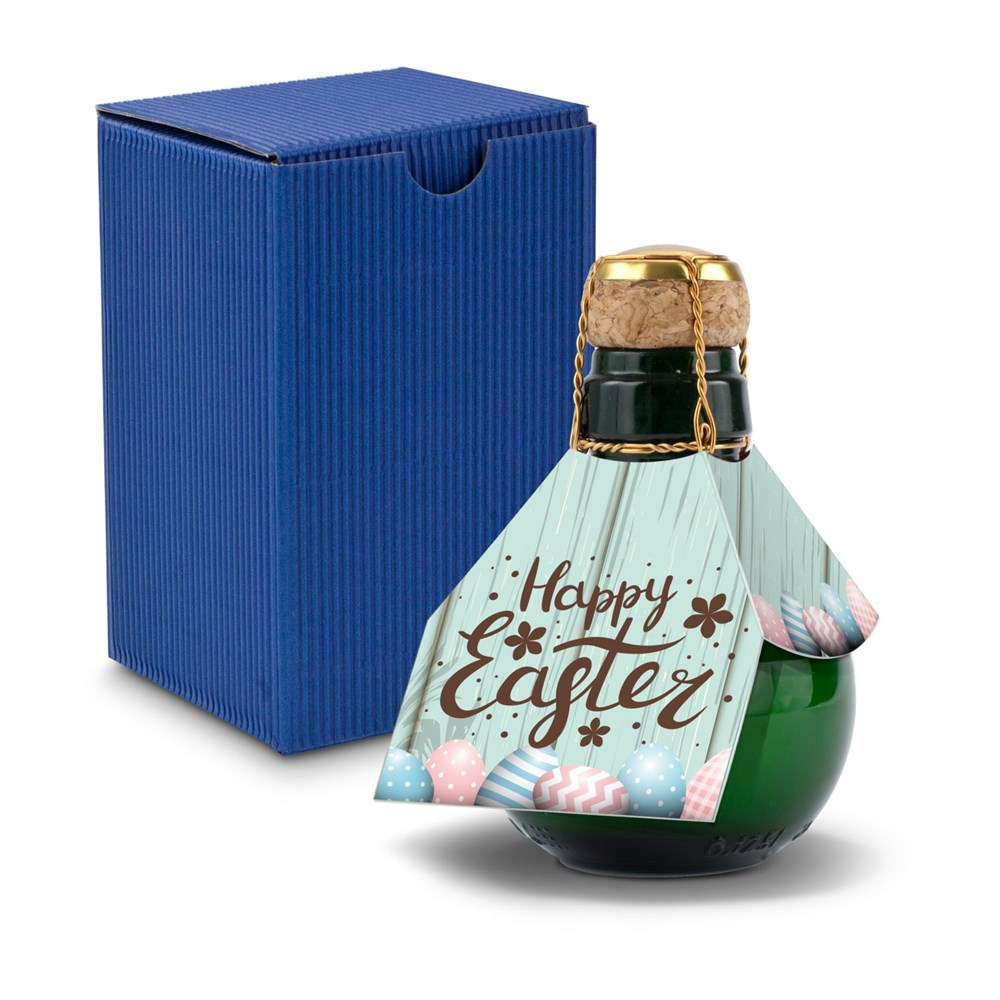 Kleinste Sektflasche der Welt! Happy Easter - Inklusive Geschenkkarton in Blau, 125 ml
