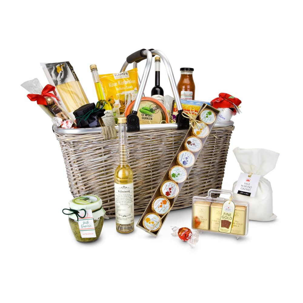Geschenkkorb XL alkoholfrei & vegetarisch - Premium Einkaufskorb mit 16 leckeren Produkten