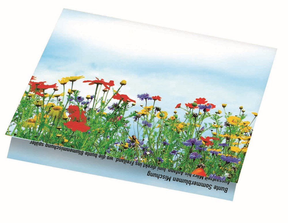 Klappkärtchen Blumenstrauß, 90 x 60 mm, Blumenmischung,  1-4 c Digitaldruck inkl.